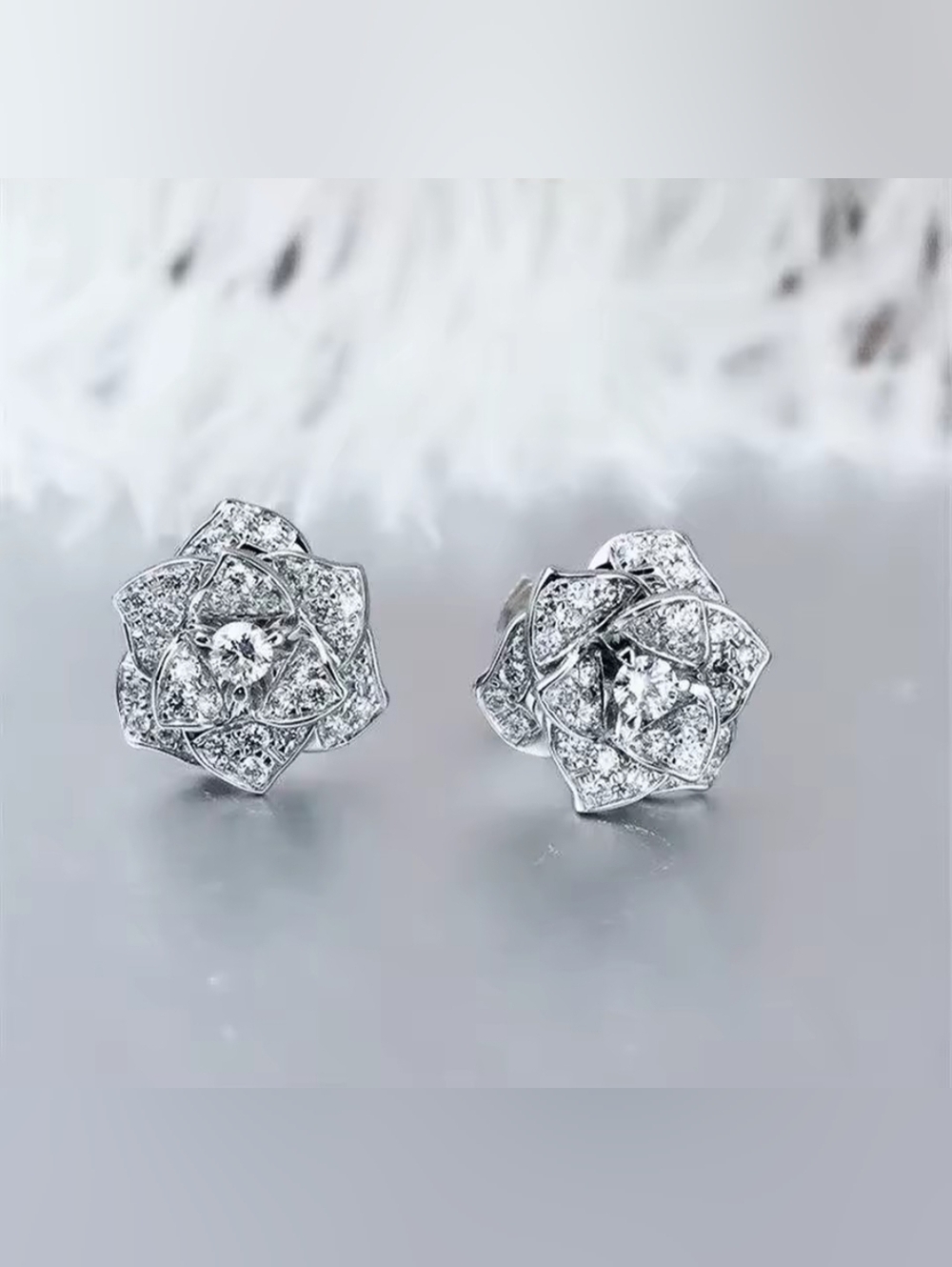 White Rhodium Pave Rose Earrings